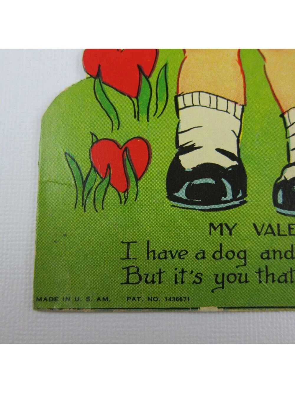 Vintage Valentine Card Die Cut Girl 3D Red Hat Havanese Puppy Dog LARGE Stand Up
